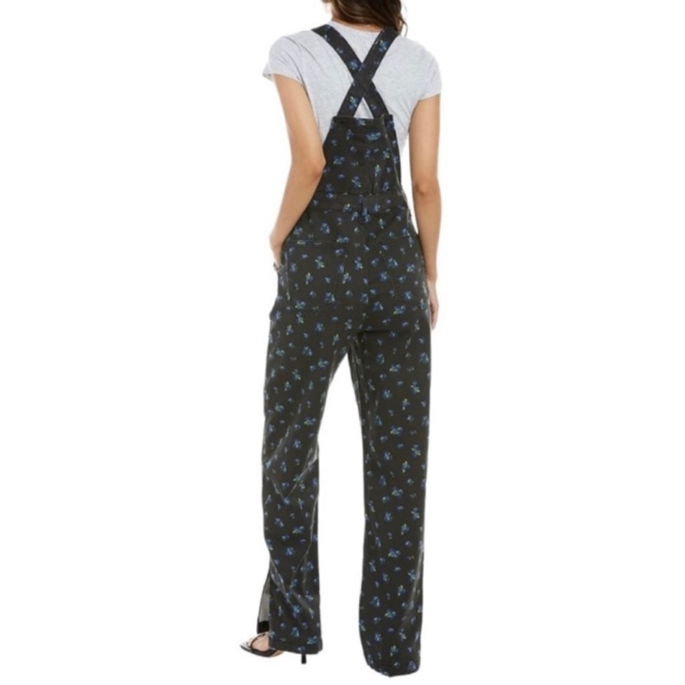 Floral overalls cowboy country one piece casual boho indie long leg with slits